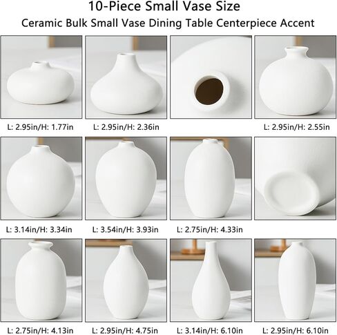 مجموعة مزهرية برعم سيراميك مكونة من 10 - مزهريات برعم صغيرة بيضاء بكميات كبيرة في قطع مركزية لطاولة الطعام، مزهرية زهور صغيرة لطيفة لعشب بامباس وديكور زهرة واحدة، عتبة نافذة الزفاف المثالية ديكور مكتبي جمالي in Kuwait