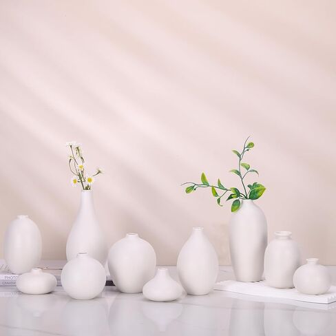 مجموعة مزهرية برعم سيراميك مكونة من 10 - مزهريات برعم صغيرة بيضاء بكميات كبيرة في قطع مركزية لطاولة الطعام، مزهرية زهور صغيرة لطيفة لعشب بامباس وديكور زهرة واحدة، عتبة نافذة الزفاف المثالية ديكور مكتبي جمالي in Kuwait