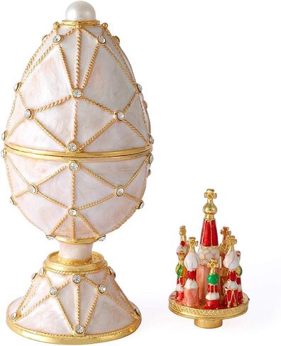 QIFU Vintage Hand Painted Faberge Egg Style Hinged Jewelry Trinket Box Unique Gift Home Decor in Saudi Arabia