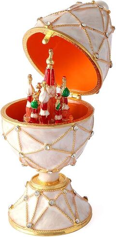 QIFU Vintage Hand Painted Faberge Egg Style Hinged Jewelry Trinket Box Unique Gift Home Decor in Saudi Arabia