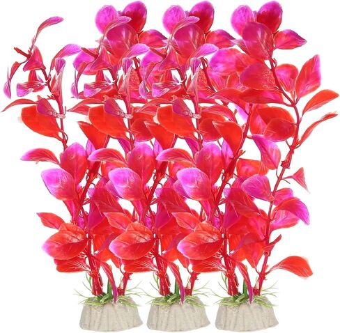 VOCOSTE 3 Pcs Fish Tank Aquarium Decorations Artificial Plants, Plastic Artificial Water Plants for Aquarium, Red, 18.5cm in Saudi Arabia