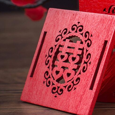 Amosfun 2 قطعة صندوق هدية خشبي صيني لحفلات الزفاف الحلوة وكلمات الحلوى - حاوية هدايا محمولة على الطراز الصيني صندوق حلوى خشبي لحفلات الزفاف ومستلزمات الزفاف مقاس L in Kuwait