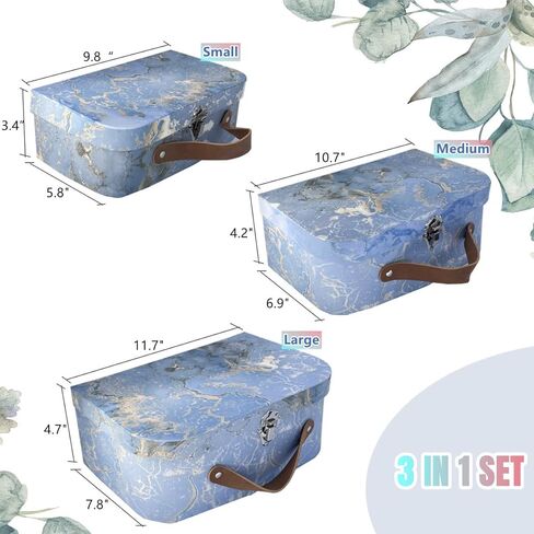 حقائب من الورق المقوى، مجموعة من 3 قطع - صناديق هدايا تخزين متداخلة لعيد الميلاد والزفاف وعيد الفصح وديكور المكتب والحضانة وعرض الصور - تصميم خريطة العالم العتيق (S+M+L، ازرق) in Kuwait