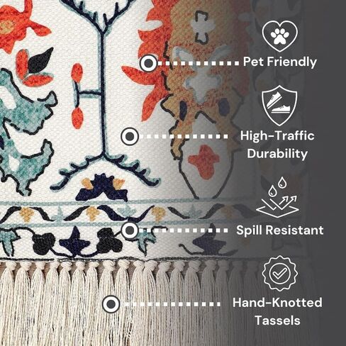 Kaspene Home - سجادة رفيعة للغاية من القطن والبوليستر الشرقي الفارسي باللون البرتقالي والأزرق لغرفة النوم وغرفة المعيشة ومنطقة تناول الطعام - صديقة للأطفال والحيوانات الأليفة، 8 × 10 in Kuwait