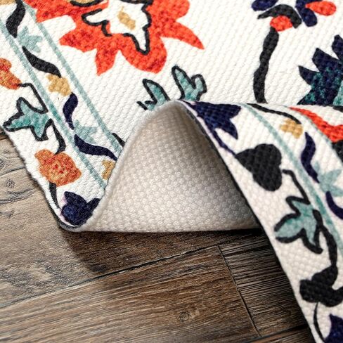 Kaspene Home - سجادة رفيعة للغاية من القطن والبوليستر الشرقي الفارسي باللون البرتقالي والأزرق لغرفة النوم وغرفة المعيشة ومنطقة تناول الطعام - صديقة للأطفال والحيوانات الأليفة، 8 × 10 in Kuwait