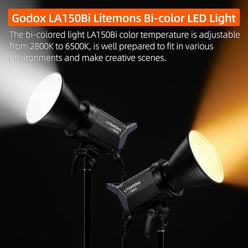 GODOX LA150Bi ضوء فيديو LED ثنائي اللون 190 وات 2800K-6500K 0%-100% تعديل السطوع CRI96 TLCI97 بلوتوث APP التحكم Bowens Mount مناسب للمقابلة، البث المباشر، الصورة، تصوير الفيديو in Saudi Arabia