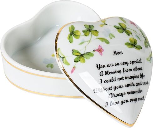 Mom Sentiment Shamrocks Heart Shaped 3 x 3 Inch Porcelain Trinket Jewelry Box in Kuwait