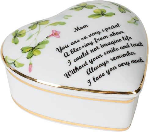 Mom Sentiment Shamrocks Heart Shaped 3 x 3 Inch Porcelain Trinket Jewelry Box in Kuwait