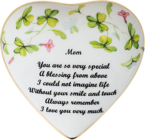 Mom Sentiment Shamrocks Heart Shaped 3 x 3 Inch Porcelain Trinket Jewelry Box in Kuwait