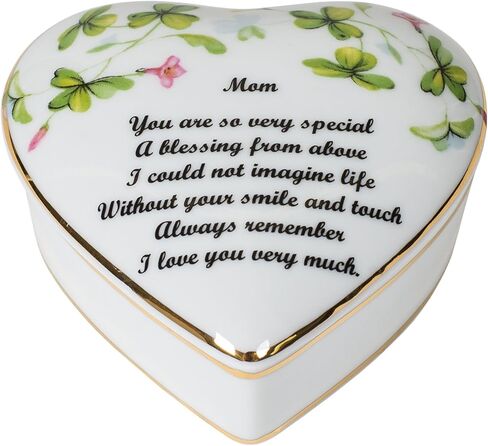 Mom Sentiment Shamrocks Heart Shaped 3 x 3 Inch Porcelain Trinket Jewelry Box in Kuwait