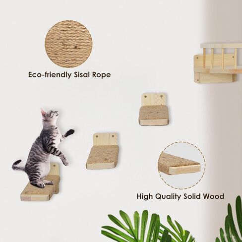 Cat Hammock Cat Wall Shelves with Steps, Wood Cat Shelves and Perches for Wall, Cat Climbing Shelf Cat Wall Furniture, Cat Scratching Post Cat Wall Shelf for Indoor, Cat Steps with Sisal Covered in Kuwait