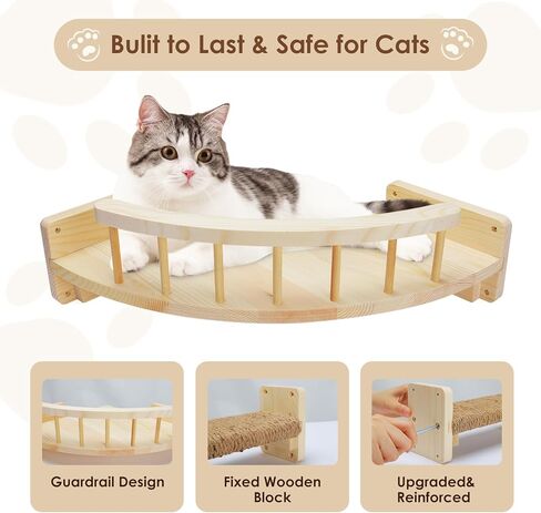 Cat Hammock Cat Wall Shelves with Steps, Wood Cat Shelves and Perches for Wall, Cat Climbing Shelf Cat Wall Furniture, Cat Scratching Post Cat Wall Shelf for Indoor, Cat Steps with Sisal Covered in Kuwait