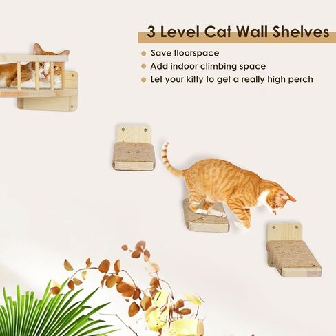 Cat Hammock Cat Wall Shelves with Steps, Wood Cat Shelves and Perches for Wall, Cat Climbing Shelf Cat Wall Furniture, Cat Scratching Post Cat Wall Shelf for Indoor, Cat Steps with Sisal Covered in Kuwait