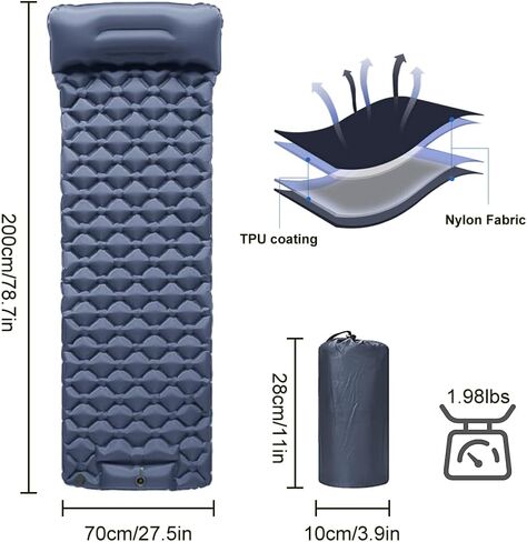 Ukontagood 2 Pack Sleeping Pad Ultralight Inflatable Sleeping Pad for Camping & Hiking, Self-Inflating Extra-Thick Airpad for Outdoor, Backpacking (Navy Blue) in Kuwait