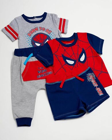 Spiderman Baby Boys 4 Piece Clothing Set - Onesie, Shorts, T-Shirt, and Jogging Pants - Superhero Style for Your Little Hero! in Saudi Arabia