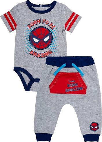 Spiderman Baby Boys 4 Piece Clothing Set - Onesie, Shorts, T-Shirt, and Jogging Pants - Superhero Style for Your Little Hero! in Saudi Arabia