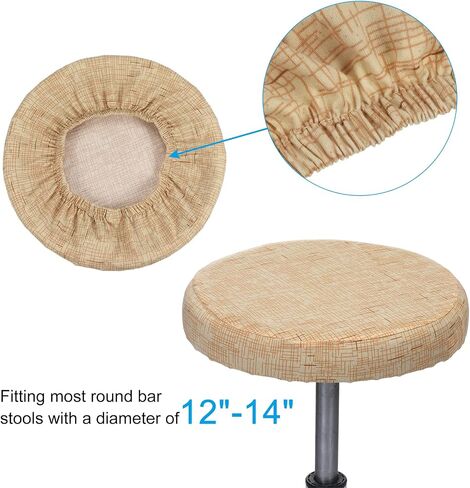PATIKIL Round Bar Stool Cover, 4 Pack Washable Elastic Stool Cushion Cover for Diameter 12"-14" Chair, Khaki in Saudi Arabia