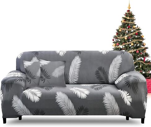 FIGOOO Stretch Sofa Slipcover 1-Piece 4 Seater Printed Sofa Cover Spandex Oversized Sofa Couch Covers with 2 Pillowcases Universal Sofa Slipcovers Furniture Protector for Dogs(4 Seater,Milk Beige) in Kuwait