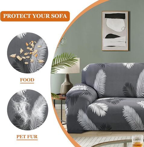 FIGOOO Stretch Sofa Slipcover 1-Piece 4 Seater Printed Sofa Cover Spandex Oversized Sofa Couch Covers with 2 Pillowcases Universal Sofa Slipcovers Furniture Protector for Dogs(4 Seater,Milk Beige) in Kuwait