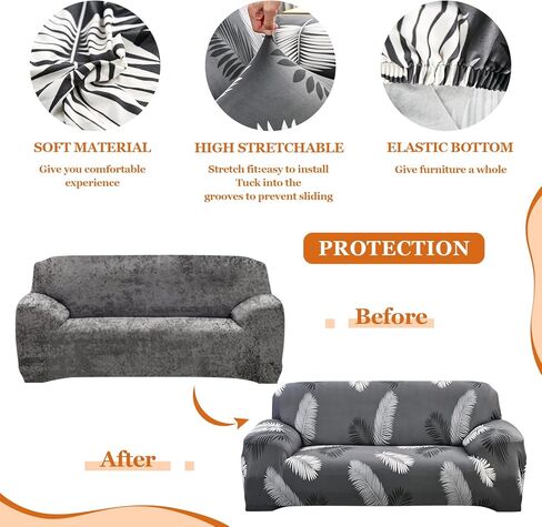 FIGOOO Stretch Sofa Slipcover 1-Piece 4 Seater Printed Sofa Cover Spandex Oversized Sofa Couch Covers with 2 Pillowcases Universal Sofa Slipcovers Furniture Protector for Dogs(4 Seater,Milk Beige) in Kuwait