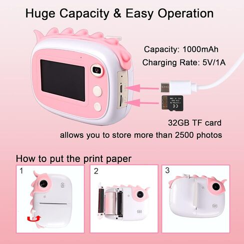Instant Camera for Kids Camera for Girls 3.0" Touch Screen, Kids Digital Camera Instant Print with 3 Rolls Print Papers & 32G TF Card（Blue） in Saudi Arabia