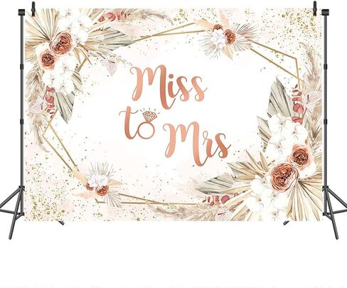Mocsicka Miss to Mrs خلفية دش الزفاف بوهو شيك الوردي / الأزرق الزهور التصوير خلفية الفينيل الزفاف العروس لتكون كعكة الجدول الزينة كشك الصورة (الوردي، 10x7ft) in Saudi Arabia