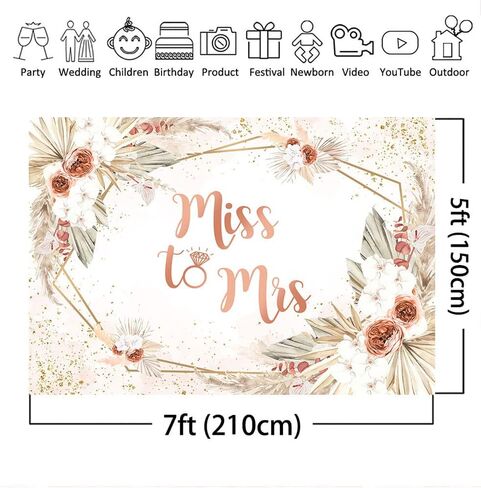 Mocsicka Miss to Mrs خلفية دش الزفاف بوهو شيك الوردي / الأزرق الزهور التصوير خلفية الفينيل الزفاف العروس لتكون كعكة الجدول الزينة كشك الصورة (الوردي، 10x7ft) in Saudi Arabia