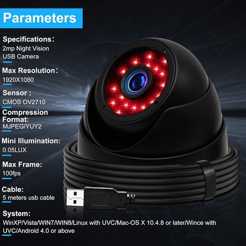 1080p Day Night Vision USB Camera IR Infrared Webcam with Dome Housing Home Surveillance CCTV PC Camera for Computer Mini UVC USB2.0 Waterproof USB with Camera Indoor Outdoor High Speed Camera in Saudi Arabia