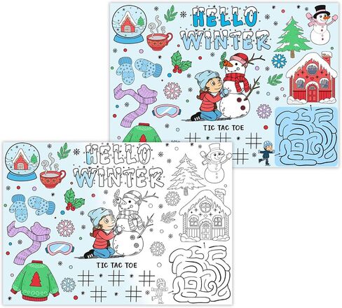 Serencatcher 12Pcs Arctic Animal Coloring Placemats, Winter Animal Placemat for Kids Table Activities, Disposable Placemats for Dining Table Essentials Winter Holiday Classroom Birthday Party Supplies in Saudi Arabia
