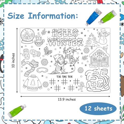 Serencatcher 12Pcs Arctic Animal Coloring Placemats, Winter Animal Placemat for Kids Table Activities, Disposable Placemats for Dining Table Essentials Winter Holiday Classroom Birthday Party Supplies in Saudi Arabia