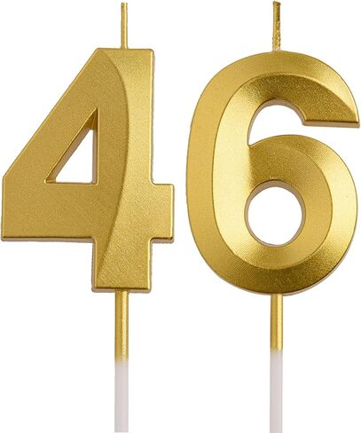 شموع عيد الميلاد 46 و64 من AOOLADA، شموع عيد ميلاد ذهبية بعمر 64 و46 عامًا، ديكورات حفلات أعياد الميلاد، هدايا تزيين الكيك للرجال والنساء in Kuwait