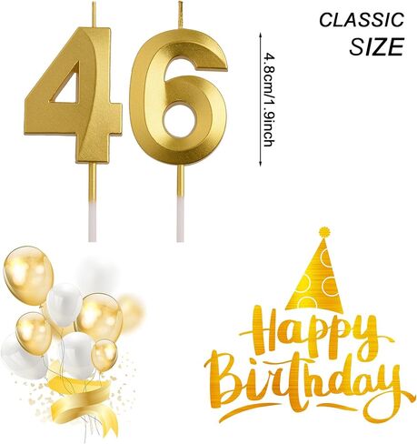 شموع عيد الميلاد 46 و64 من AOOLADA، شموع عيد ميلاد ذهبية بعمر 64 و46 عامًا، ديكورات حفلات أعياد الميلاد، هدايا تزيين الكيك للرجال والنساء in Kuwait