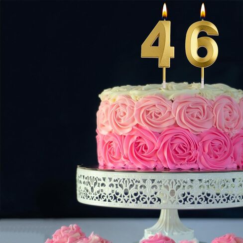 شموع عيد الميلاد 46 و64 من AOOLADA، شموع عيد ميلاد ذهبية بعمر 64 و46 عامًا، ديكورات حفلات أعياد الميلاد، هدايا تزيين الكيك للرجال والنساء in Kuwait