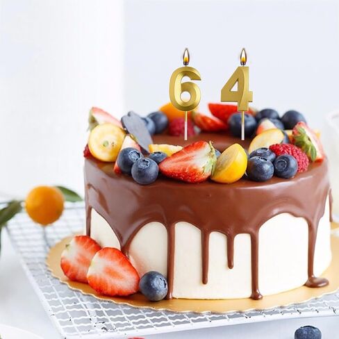 شموع عيد الميلاد 46 و64 من AOOLADA، شموع عيد ميلاد ذهبية بعمر 64 و46 عامًا، ديكورات حفلات أعياد الميلاد، هدايا تزيين الكيك للرجال والنساء in Kuwait