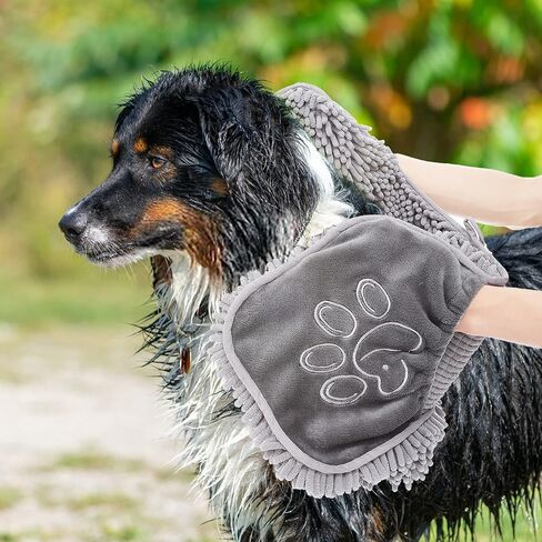 منشفة تجفيف للكلاب من أومبا شانيل، مناشف حمام من الألياف الدقيقة فائقة الامتصاص لتجفيف الكلاب والقطط، قفازات شامية نظيفة لأقدام القطط الأليفة والجرو، يمكن غسلها في الغسالة، رمادية in Kuwait