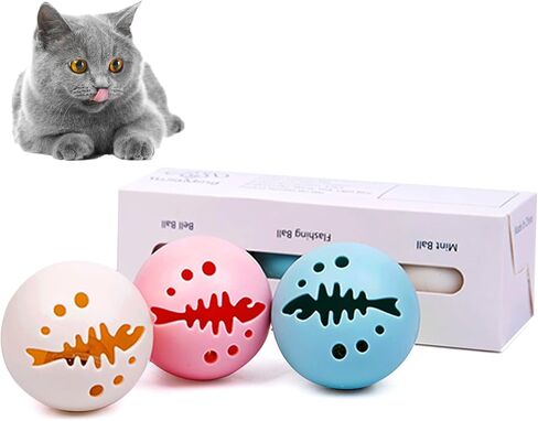 CKFPS Interactive Cat Toys Set 3 Fun Balls for Cats - Catnip, Bell, and Glowing Balls, Safe and Durable, Promotes Exercise and Entertainment, Perfect for Playtime in Kuwait
