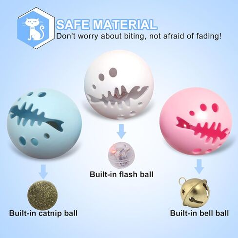 CKFPS Interactive Cat Toys Set 3 Fun Balls for Cats - Catnip, Bell, and Glowing Balls, Safe and Durable, Promotes Exercise and Entertainment, Perfect for Playtime in Kuwait