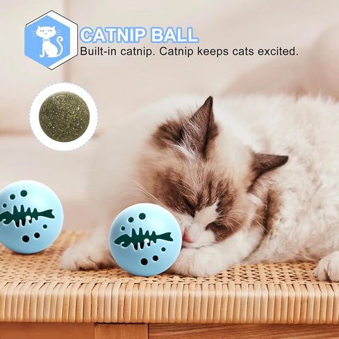 CKFPS Interactive Cat Toys Set 3 Fun Balls for Cats - Catnip, Bell, and Glowing Balls, Safe and Durable, Promotes Exercise and Entertainment, Perfect for Playtime in Kuwait