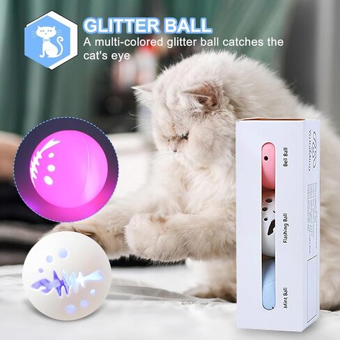 CKFPS Interactive Cat Toys Set 3 Fun Balls for Cats - Catnip, Bell, and Glowing Balls, Safe and Durable, Promotes Exercise and Entertainment, Perfect for Playtime in Kuwait