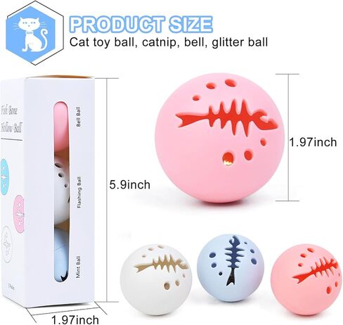 CKFPS Interactive Cat Toys Set 3 Fun Balls for Cats - Catnip, Bell, and Glowing Balls, Safe and Durable, Promotes Exercise and Entertainment, Perfect for Playtime in Kuwait