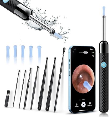 Ear Wax Removal, Ear Cleaner with Camera and Light, Ear Wax Removal Kit with 6 Ear Spoons, Ear Wax Removal Tool Camera with 1080P,Ear Camera for iOS & Android (Black) in Kuwait
