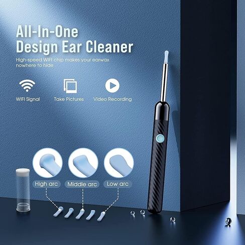 Ear Wax Removal, Ear Cleaner with Camera and Light, Ear Wax Removal Kit with 6 Ear Spoons, Ear Wax Removal Tool Camera with 1080P,Ear Camera for iOS & Android (Black) in Kuwait
