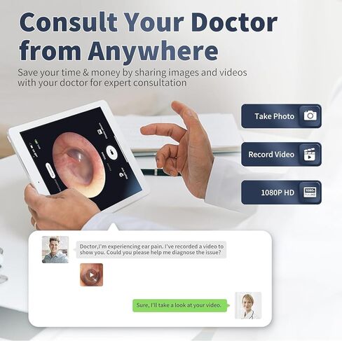 Ear Wax Removal, Ear Cleaner with Camera and Light, Ear Wax Removal Kit with 6 Ear Spoons, Ear Wax Removal Tool Camera with 1080P,Ear Camera for iOS & Android (Black) in Kuwait