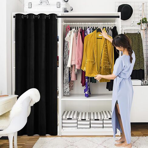 PONY DANCE ستائر خزانة مخملية سوداء لباب غرفة النوم بطول 80 بوصة، ستارة باب مؤقتة للتعتيم لخصوصية المدخل، غطاء ستائر مقسم للغرفة، أبواب الأكورديون الداخلية، لوحة واحدة، 42 عرضًا in Kuwait