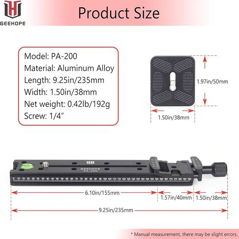 لوحة طويلة سريعة الفك PA-200 من جيهوب 0.79 انش/200 ملم اركا سويسري عالمي قياسي مشبك معدني منزلق لعدسات كاميرا دي اس ال ار للتصوير البانورامي ماكرو وعدسة كاميرا دي اس ال ار ثلاثي القوائم براس كروي in Kuwait