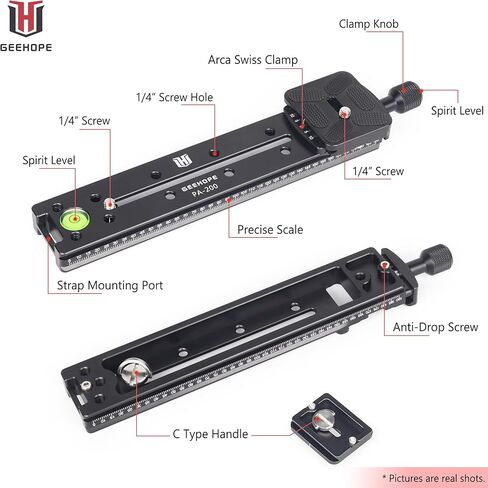 لوحة طويلة سريعة الفك PA-200 من جيهوب 0.79 انش/200 ملم اركا سويسري عالمي قياسي مشبك معدني منزلق لعدسات كاميرا دي اس ال ار للتصوير البانورامي ماكرو وعدسة كاميرا دي اس ال ار ثلاثي القوائم براس كروي in Kuwait