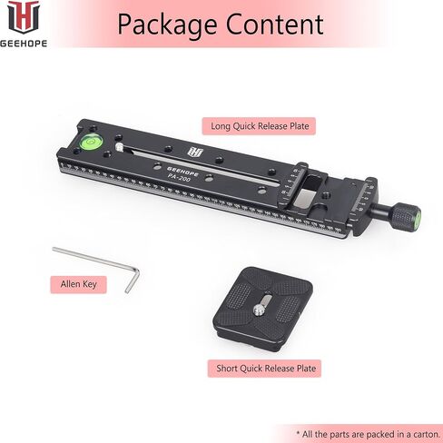 لوحة طويلة سريعة الفك PA-200 من جيهوب 0.79 انش/200 ملم اركا سويسري عالمي قياسي مشبك معدني منزلق لعدسات كاميرا دي اس ال ار للتصوير البانورامي ماكرو وعدسة كاميرا دي اس ال ار ثلاثي القوائم براس كروي in Kuwait