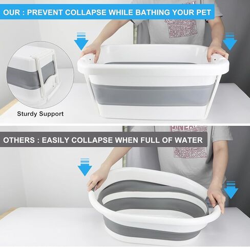 دي لوك حوض استحمام للكلاب قابل للطي، حوض استحمام محمول للحيوانات الاليفة، حوض استحمام قوي قابل للطي للكلاب الصغيرة والقطط مع دعم قوي، رمادي in Kuwait
