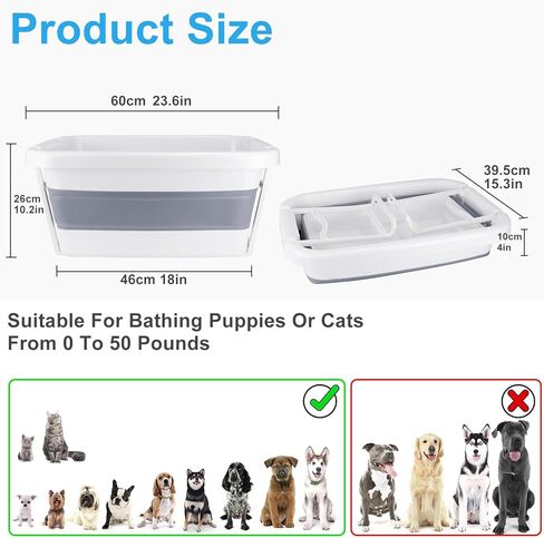 دي لوك حوض استحمام للكلاب قابل للطي، حوض استحمام محمول للحيوانات الاليفة، حوض استحمام قوي قابل للطي للكلاب الصغيرة والقطط مع دعم قوي، رمادي in Kuwait