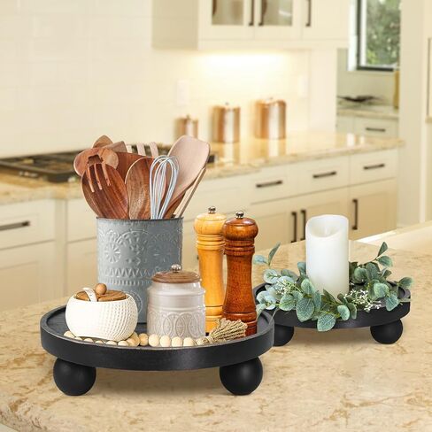 مجموعة حوامل خشبية من قطعتين لتزيين طاولة المطبخ، رافع خشبي دائري لعرض الركائز الخشبية في المزرعة، حامل عرض ريفي للديكور، حامل عرض للصواني ذات الطبقات وديكور المنزل in Kuwait